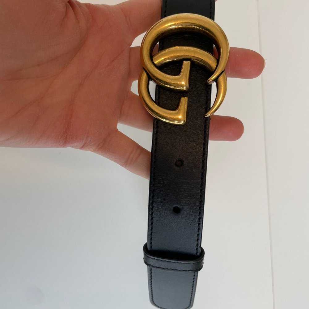 NWT Black Leather Logo Gucci Belt 1" Wide Size 80 - Picture 6 of 8
